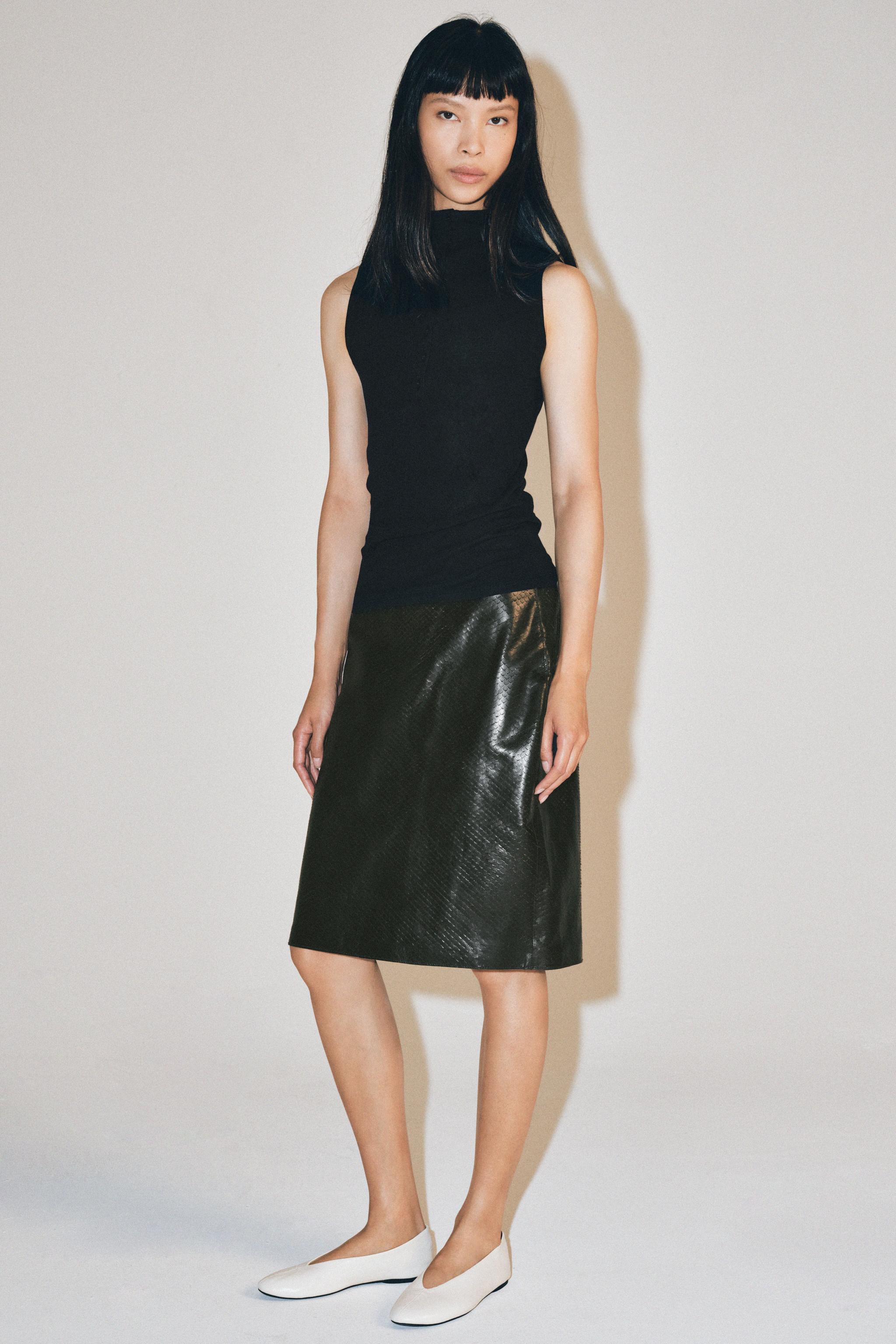 Button-Front High Neck Top - Black - S