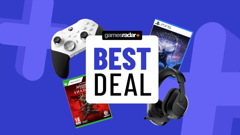 Games and accessories on a blue background with best deal badge