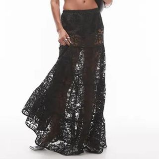 Topshop sheer lace tiered maxi skirt