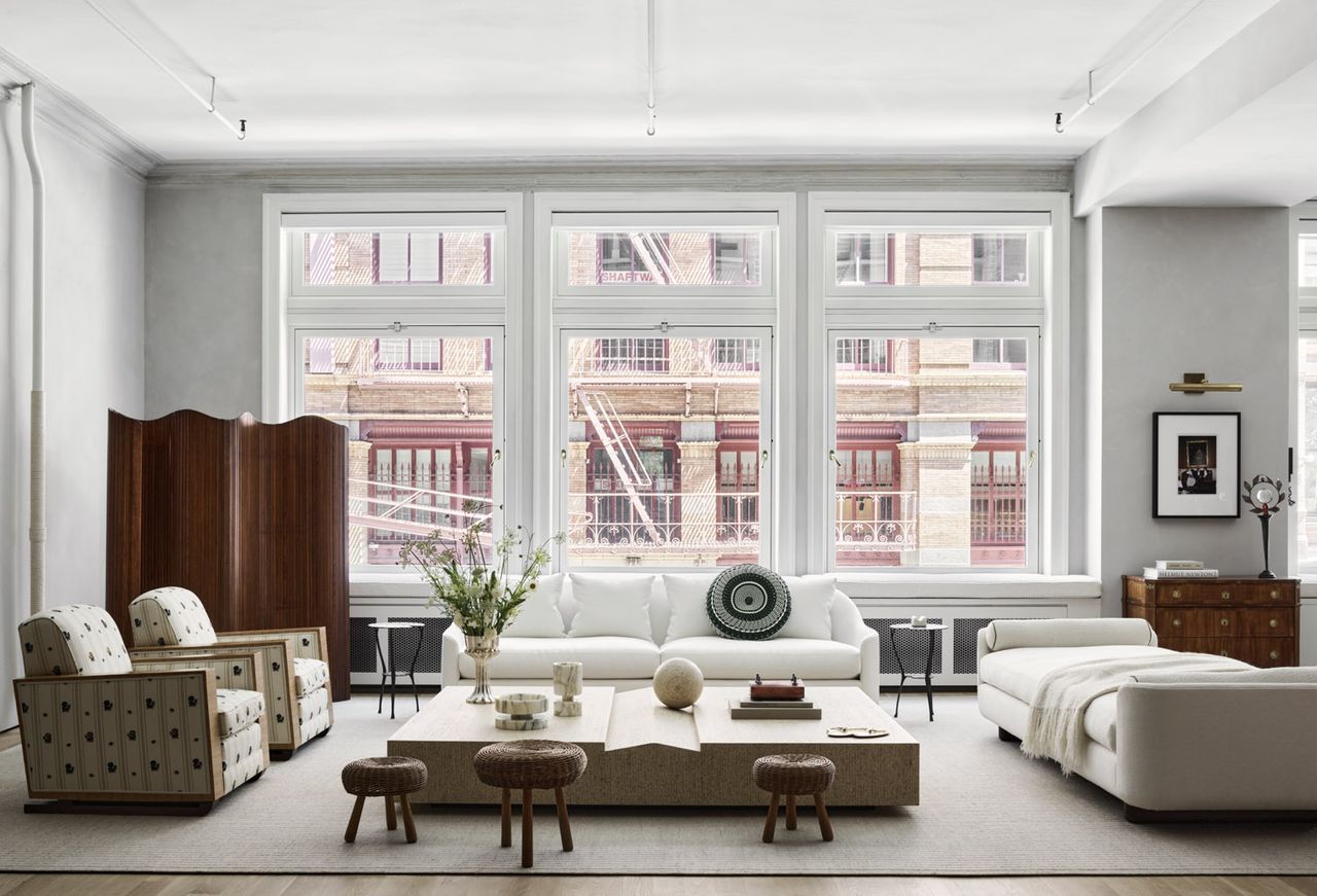 Open plan living room in a New York loft apartment