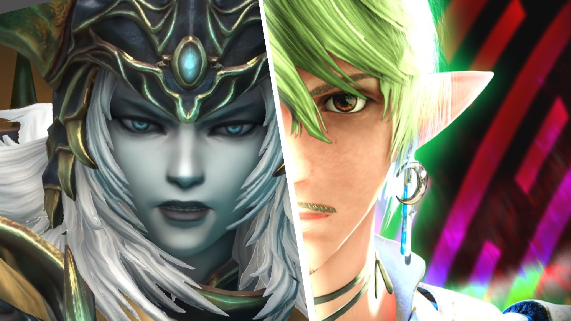 Left: The Seat of Sacrifice boss, Elidibus, stares with resentment at the viewer. Right: RathGame's player avatar, Solo Only, meets that gaze with determination.
