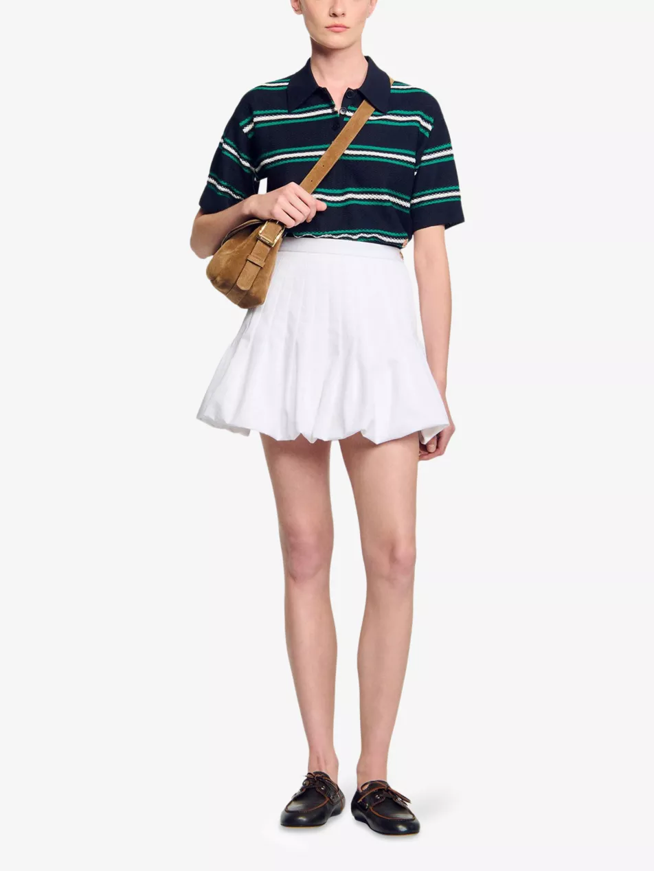 Pleated Bubble-Hem Cotton Mini Skirt - 6