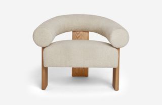 A boucle upholstered accent chair