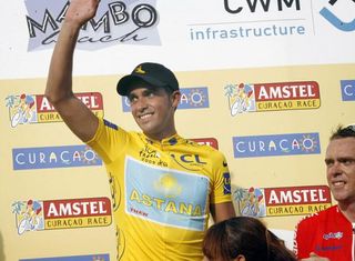 Alberto Contador (Astana) celebrates his Amstel Curaçao Race victory.