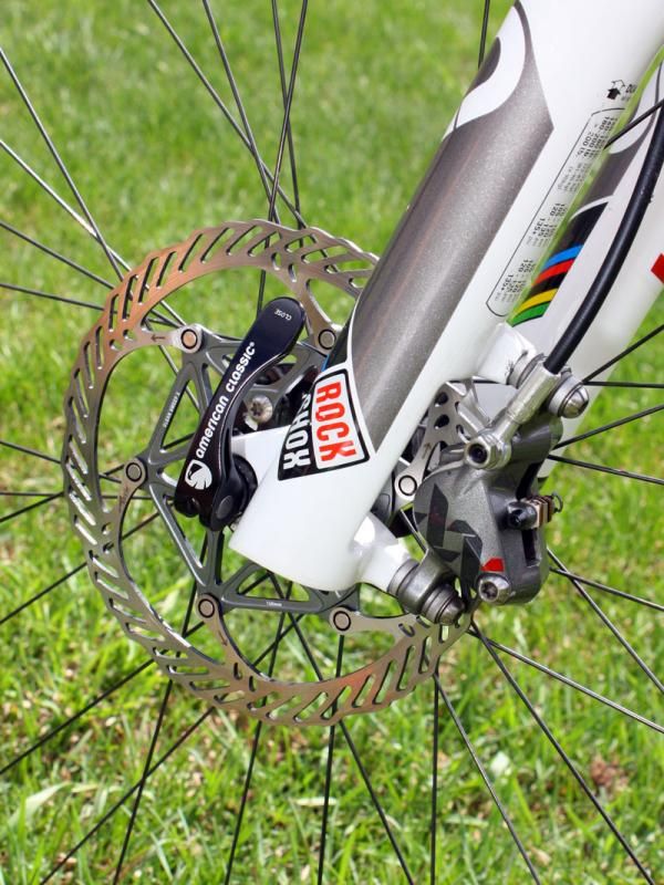 Katie Compton (Planet Bike-Stevens Bikes-Kenda) runs 160mm rotors front and rear.