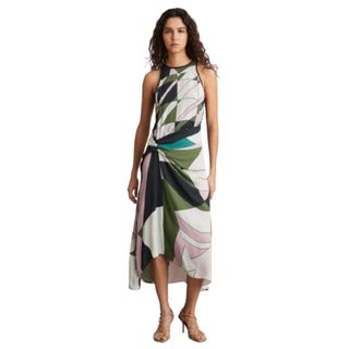 Reiss Avia Geometric-Print Gathered Dress