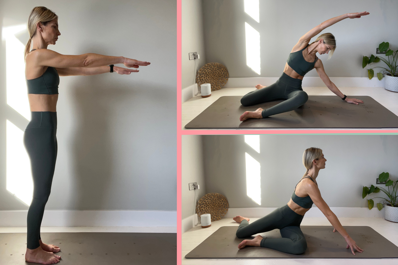 Pilates instructor Gemma Folkard demonstrating a Pilates workout