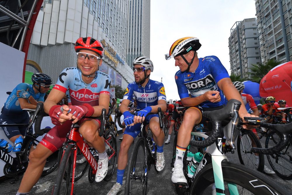 Tony Martin enjoys a joke before the start