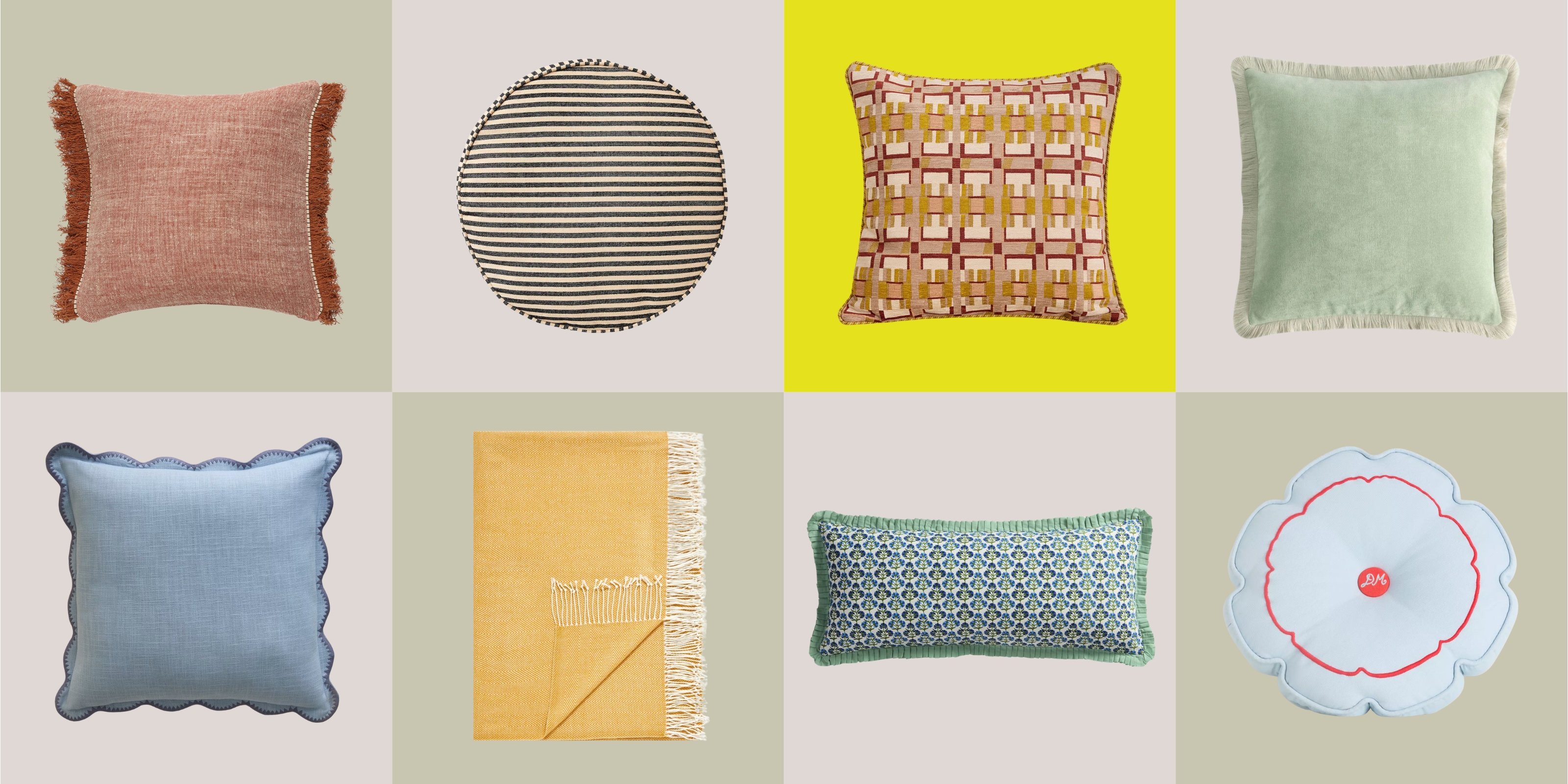Product grid with cushions for sofas