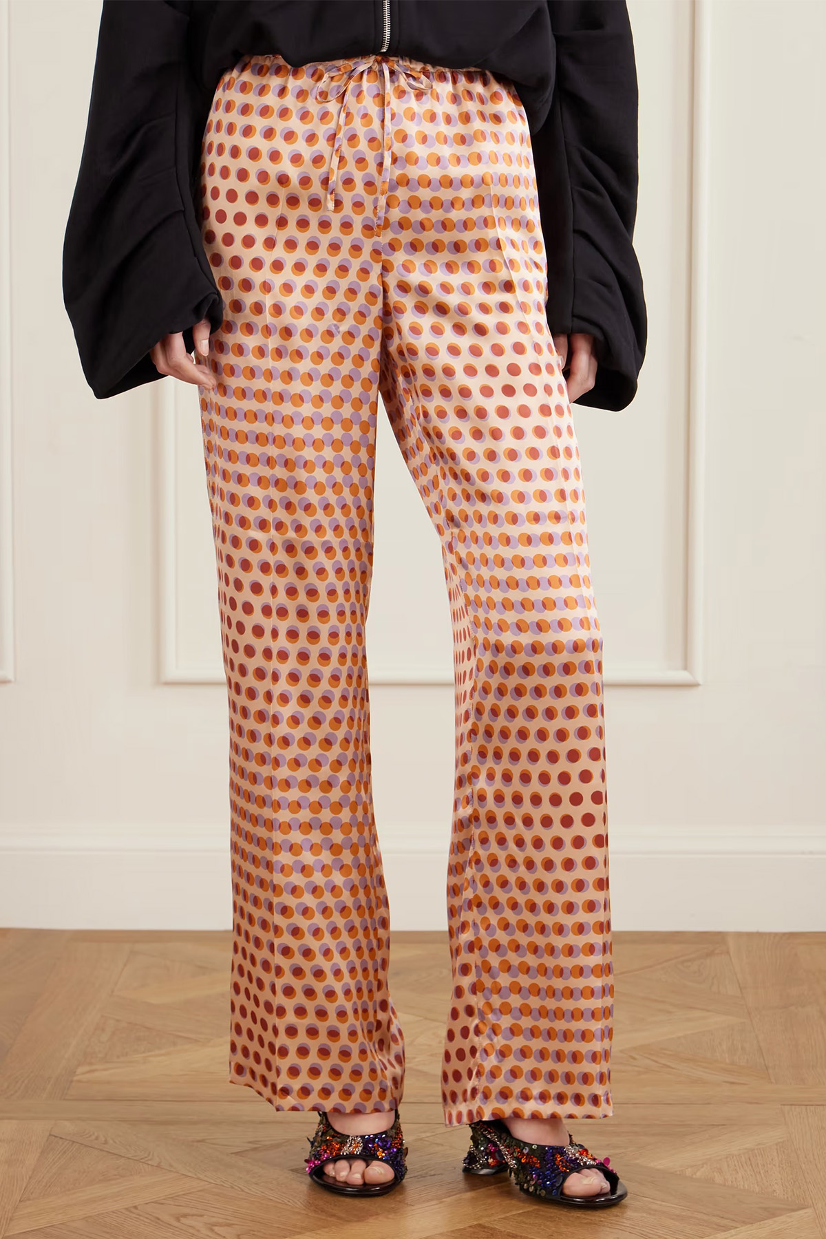 Printed Silk-Satin Wide-Leg Pants
