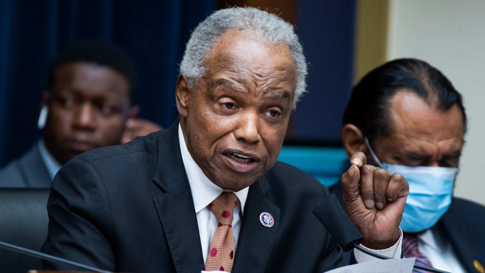 UNITED STATES - JULY 20: Rep. David Scott, D-Ga., questions HUD Secretary Marcia Fudge during the House Financial Services Committee hearing titled Building Back A Better, More Equitable Housing Infrastructure for America: Oversight of the Department of Housing and Urban Development, in Rayburn Building on Tuesday, July 20, 2021. (Photo By Tom Williams/CQ-Roll Call, Inc via Getty Images)