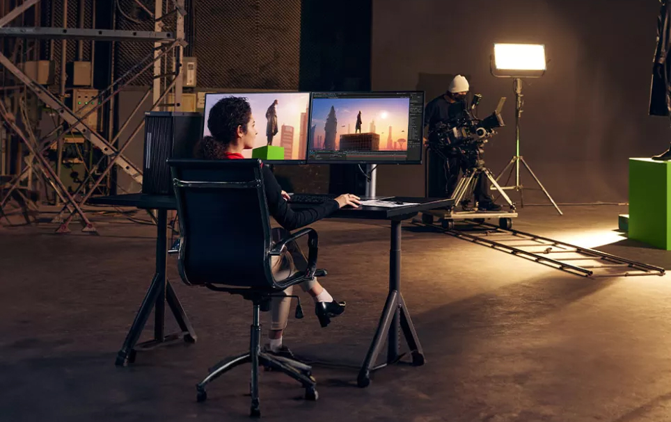 A video editor using ASUS ProArt monitors
