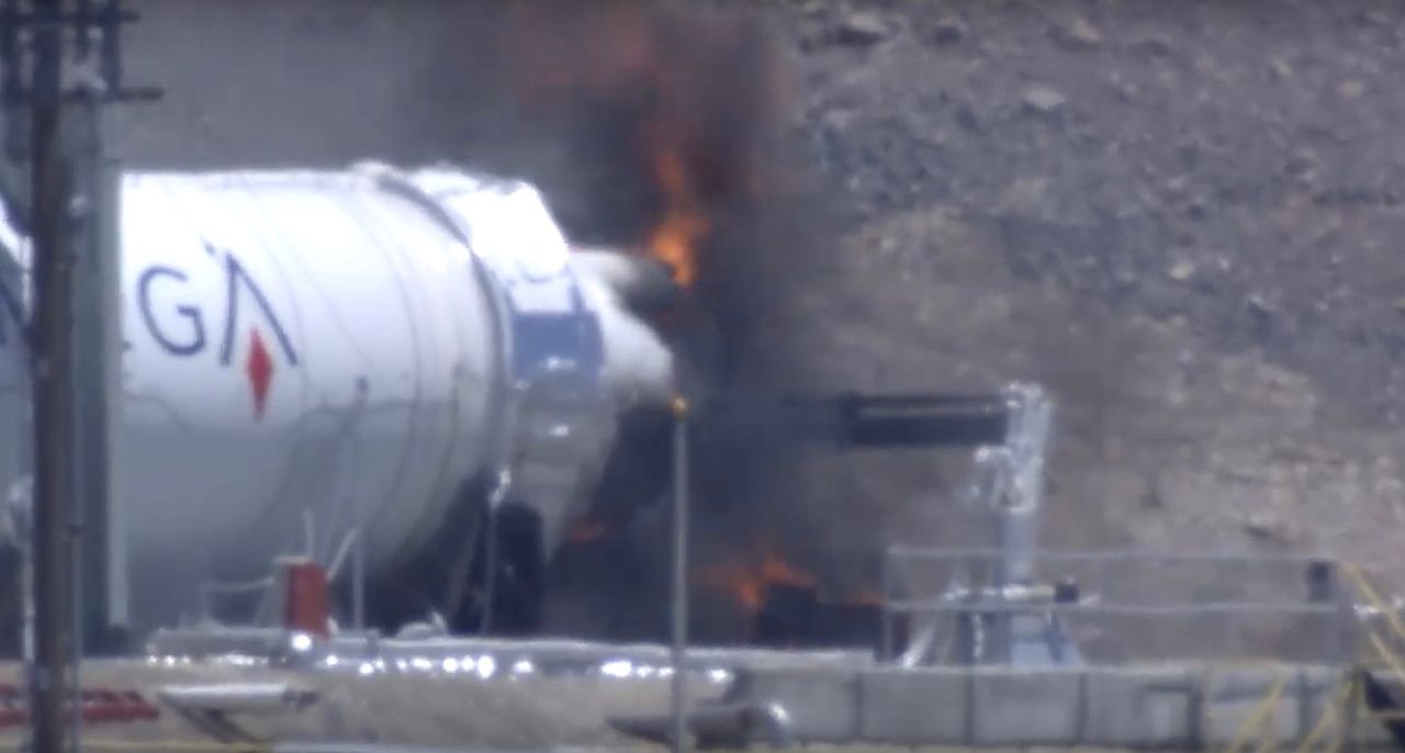 The nozzle on the first stage of Northop Grumman's OmegA rocket just after the full-scale firing on May 30, 2019.