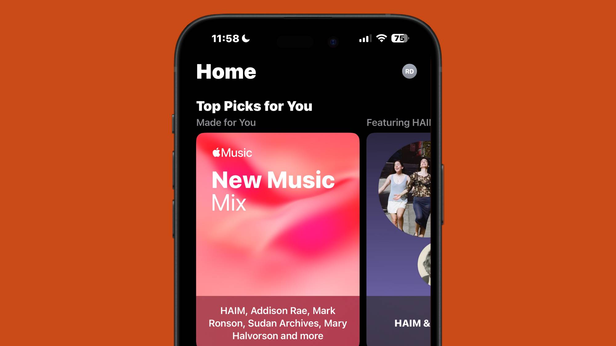 A screenshot of the new musical mix in Apple Music