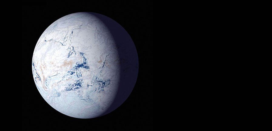 An artist&#039;s impression of a &quot;snowball Earth.&quot;