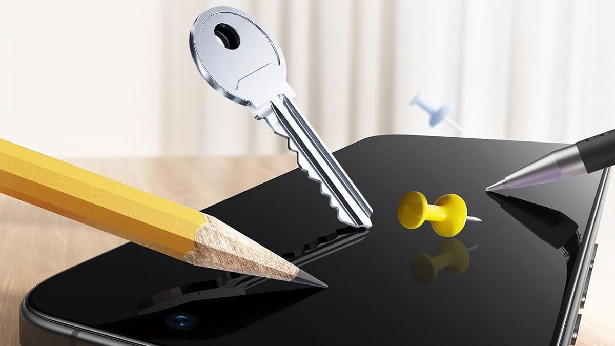 Various objects interacting with the screen of a smartphone, suggesting a visual representation of screen protection or durability.