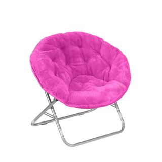 A bright pink saucer chair