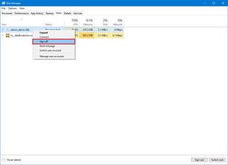 Task Manager Sign off user option