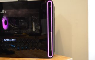 black gaming PC with glass side