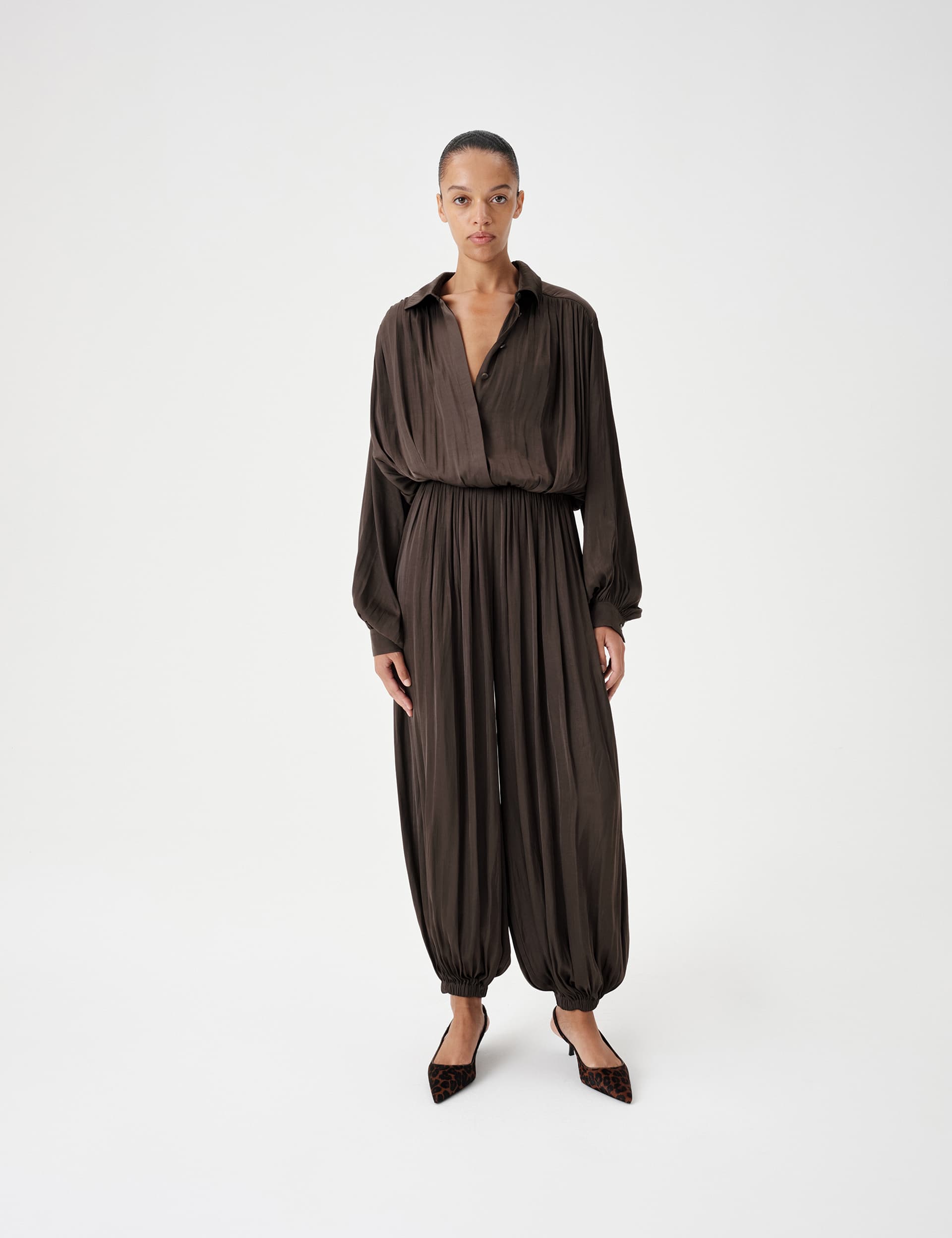 Pleated Satin Jumpsuit