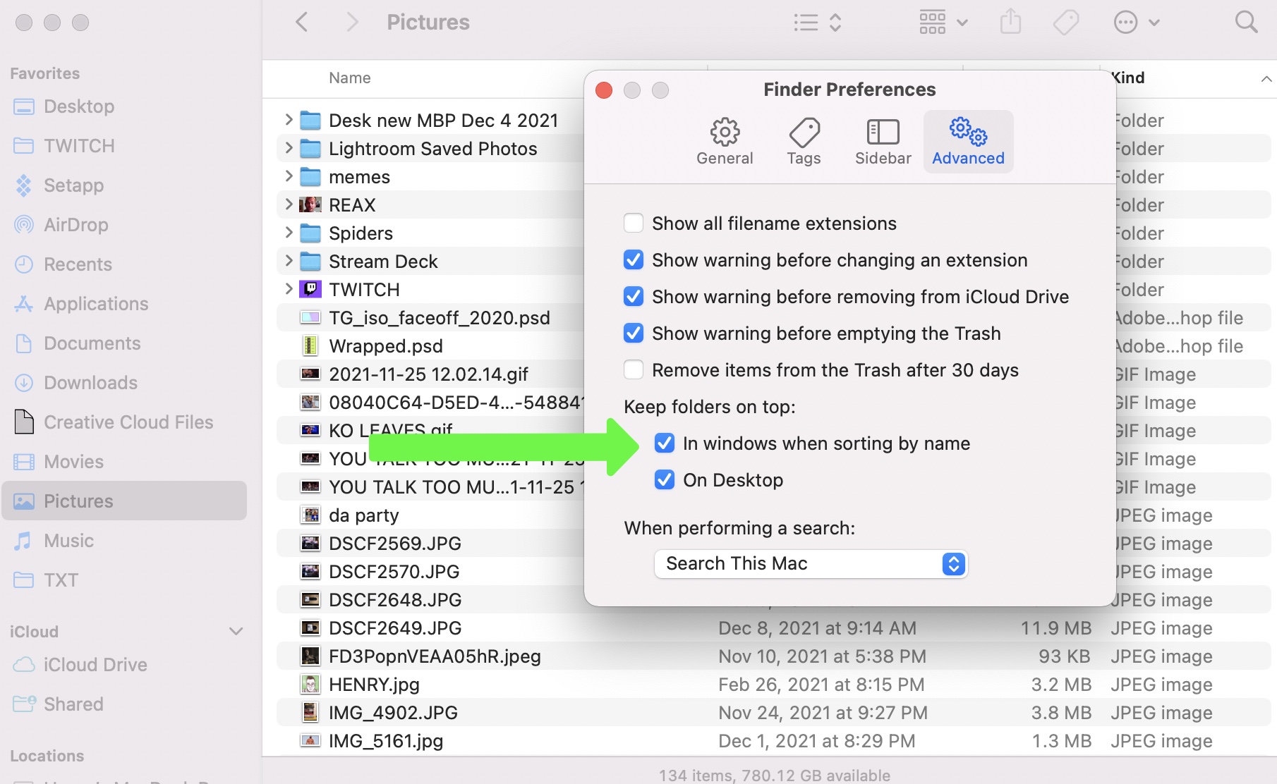 The Finder Preferences on my MacBook Pro