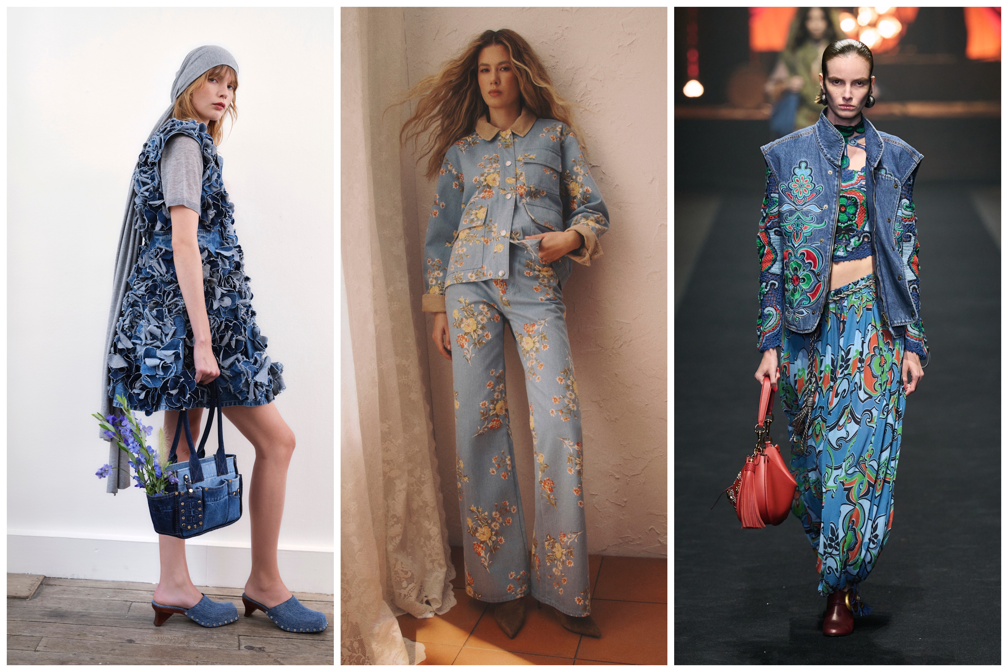 embellished denim from 2026 collections of ganni, veronica beard, and etro