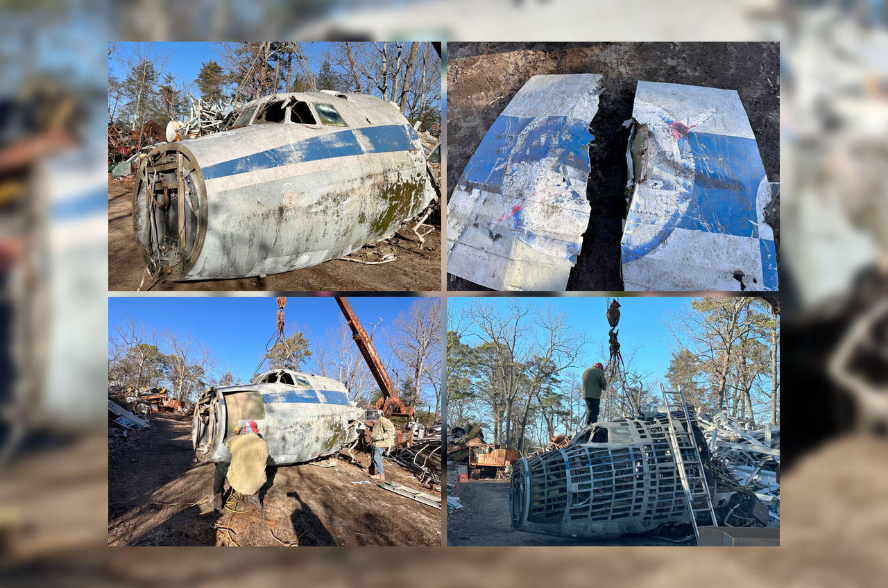 The forward fuselage of NASA 420, a Lockheed C-121G Super Constellation aircraft, sat in a New Jersey salvage yard for 45 years until it was acquired by MotoArt in 2022.