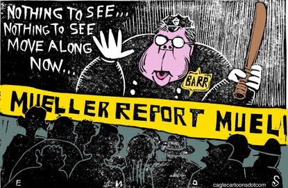 Political Cartoon U.S. William Barr Mueller report