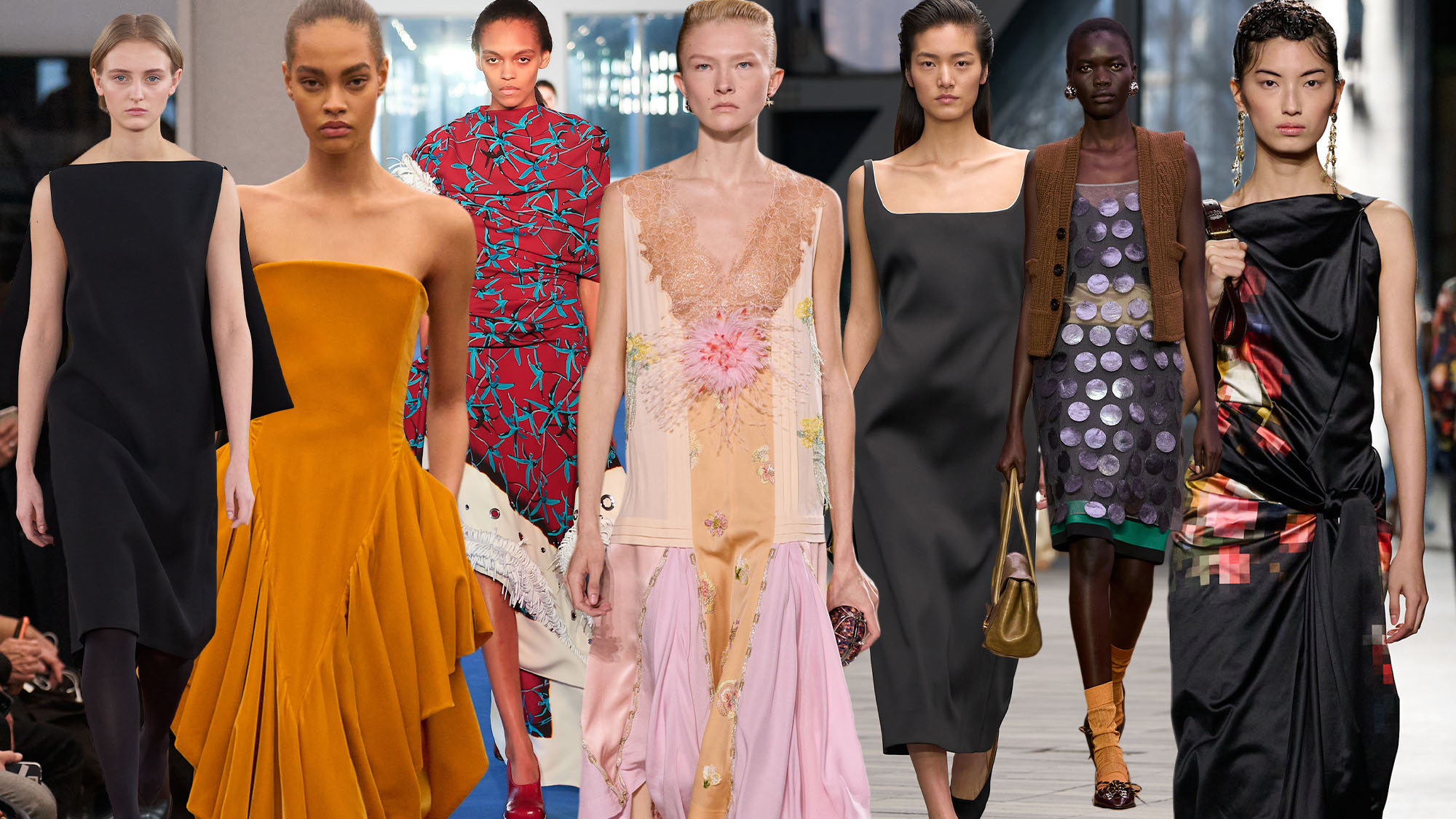 a collage of fall/winter 2026 runway images featuring the top dress trends