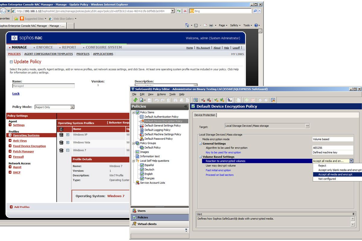 The NAC and SafeGuard components steepen the learning curve as they each have their own policy management consoles.