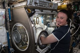 Expedition 56 Flight Engineer Serena Auñón-Chancellor is seen here performing operations for the Angiex Cancer Therapy trials on board the International Space Station.