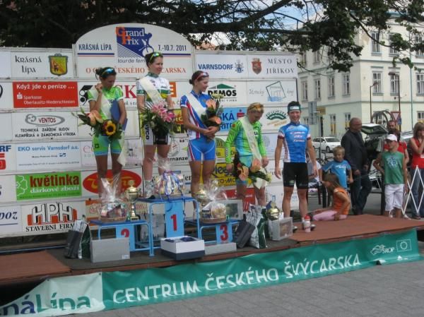 The final women's podium; Natalia Boyarskaya (Rus), Amanda Spratt (Aus), Larisa Pankova (Rus).