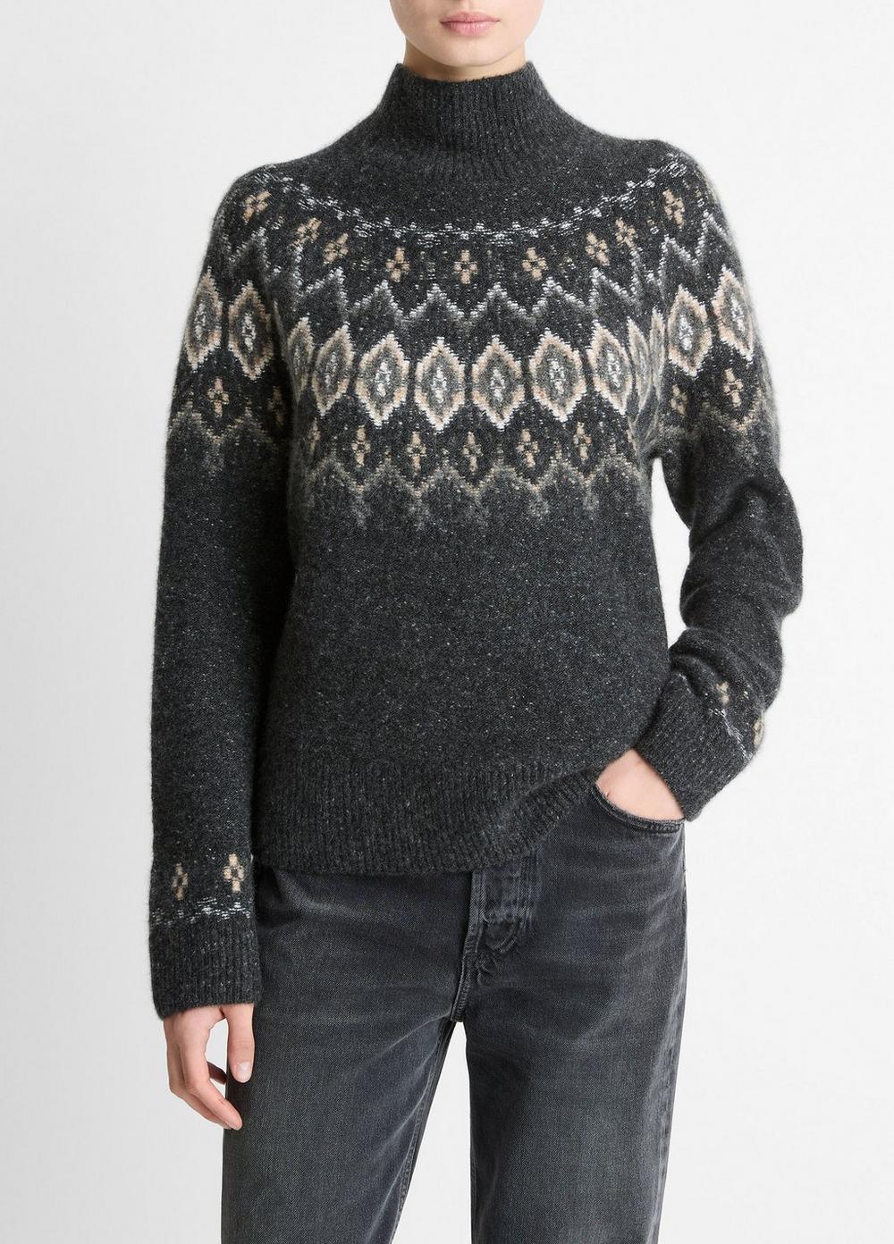 Vince Fair Isle Donegal Cashmere Turtleneck Sweater