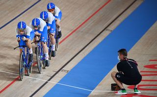 Team Italy in the women's team pursuit qualifying