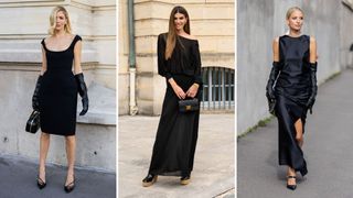 A composite of three street style influencers wearing Christmas party outfits - the LBD