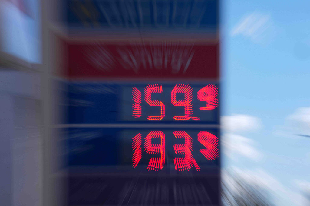 Energy crisis concept: Fuel prices displayed at a petrol station