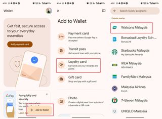 Google Wallet app showing steps to add pass via bardcode scanning