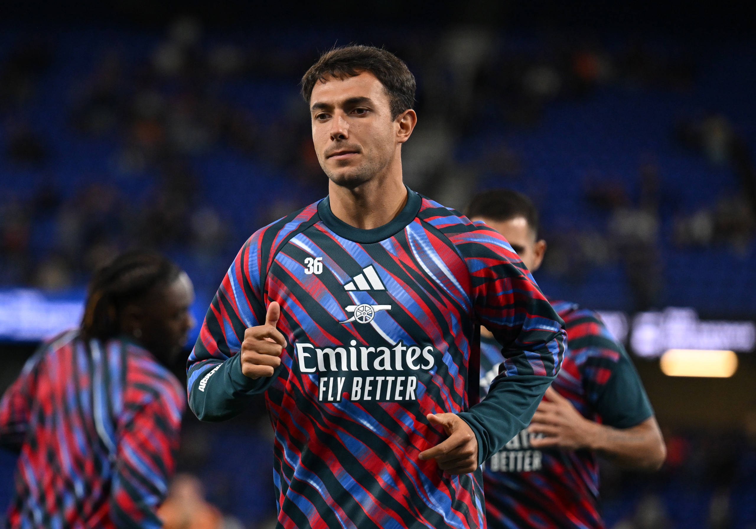 Martin Zubimendi of Arsenal during the warm up before the Carabao Cup match against Ipswich