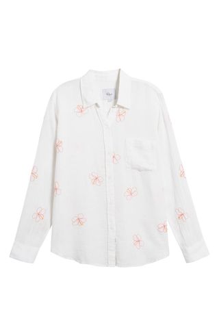 Rails Charli Linen Blend Button-Up Shirt pink flowers on white background