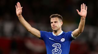 MANCHESTER, ENGLAND - MAY 25: Cesar Azpilicueta of Chelsea acknowledges the fans after the Premier League match between Manchester United and Chelsea FC at Old Trafford on May 25, 2023 in Manchester, England. (Photo by Naomi Baker/Getty Images)