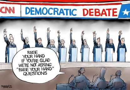 Political Cartoon Raise Your Hand CNN Democratic Debate