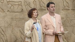 Tom Bateman and Annette Benning as seen in Death on the Nile