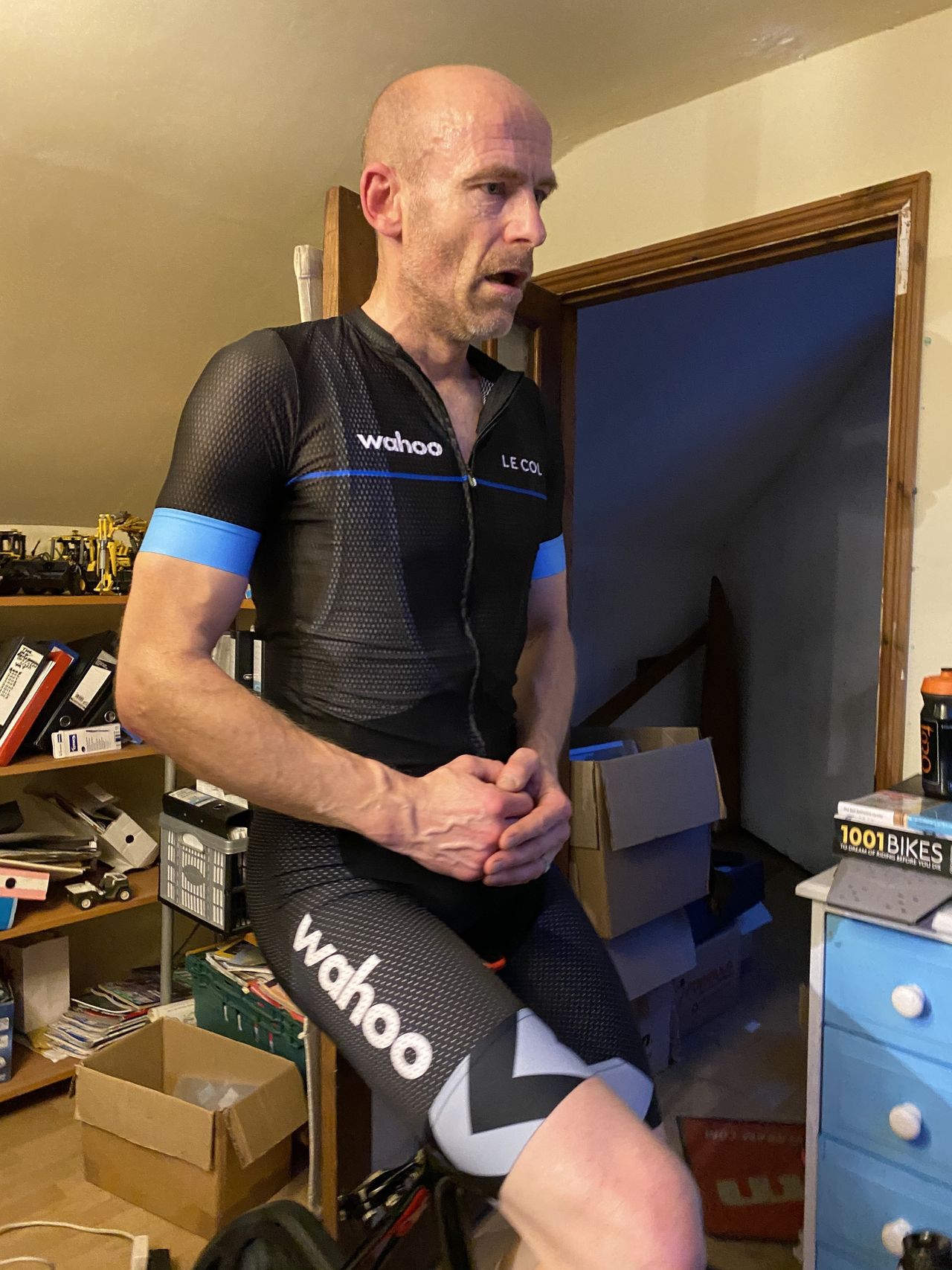 The jersey&rsquo;s available in a mainly black colour way, pictured here, or a less conservative read and blue fade