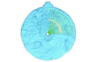 A 3D-laser scan of the astrolabe reveals tiny, eroded-away etches in the top right quadrant that would have allowed navigators to measure the altitude of the sun or stars to determine their ship's latitude.