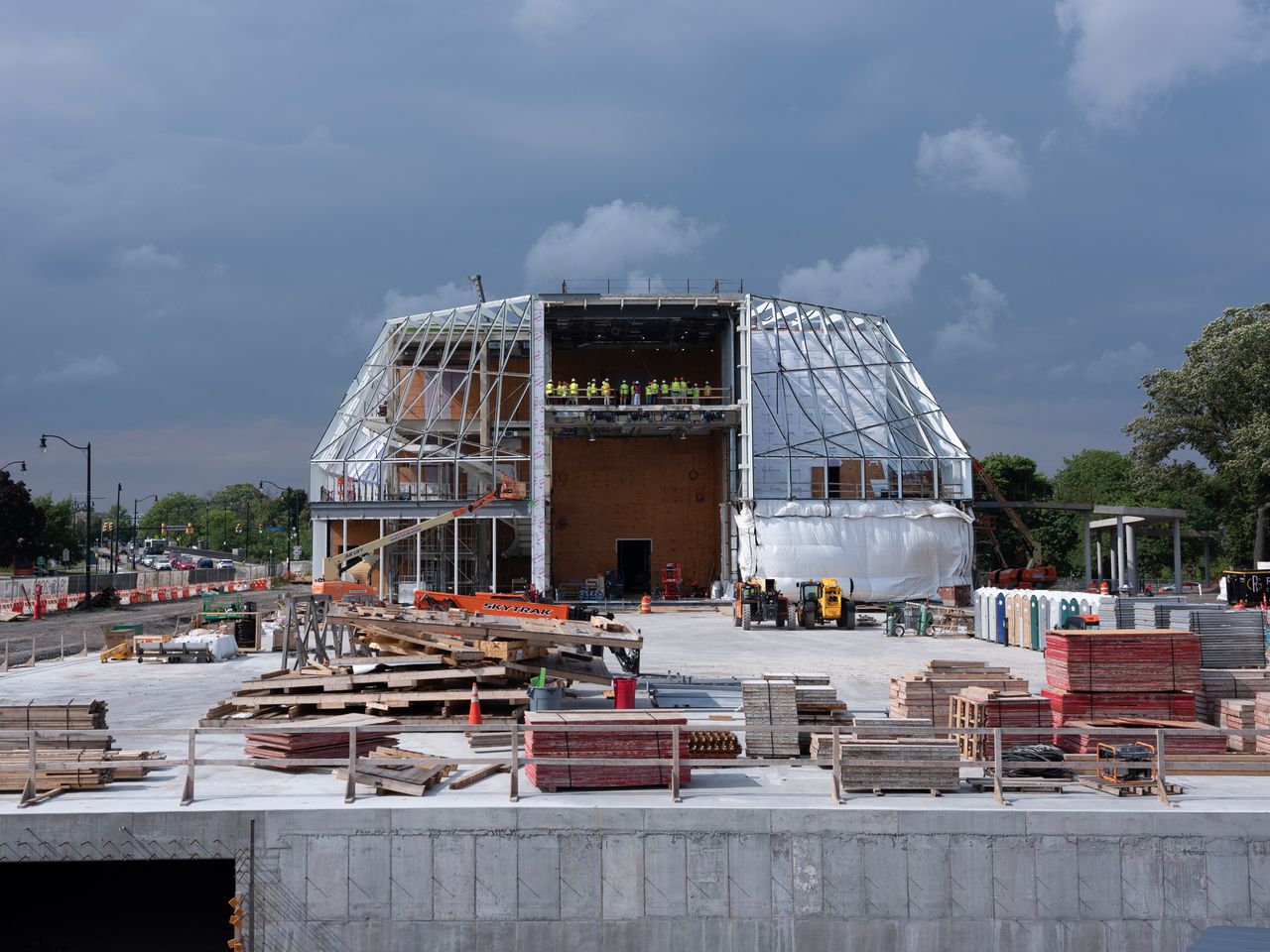 oma glass dome under construction