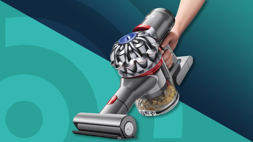 best car vacuum buyers guide: Dyson V8 Animal against a blue radar background 