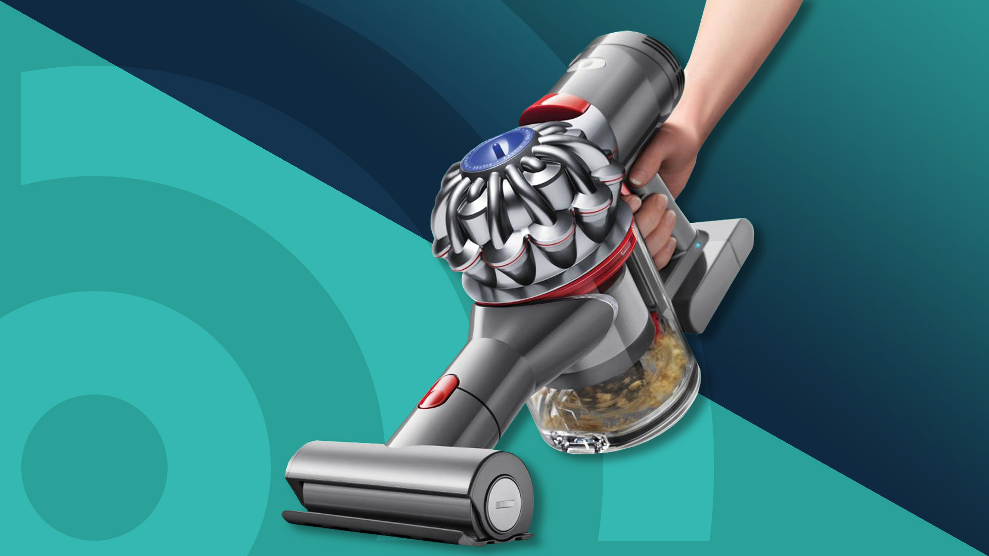 best car vacuum buyers guide: Dyson V8 Animal against a blue radar background