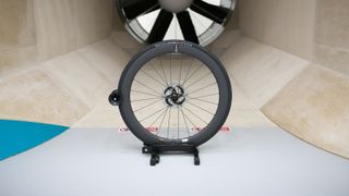 A front Reserve 50 wheel sits in front of the fan within a wind tunnel