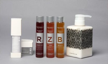 A range of bottles containing cosmetics