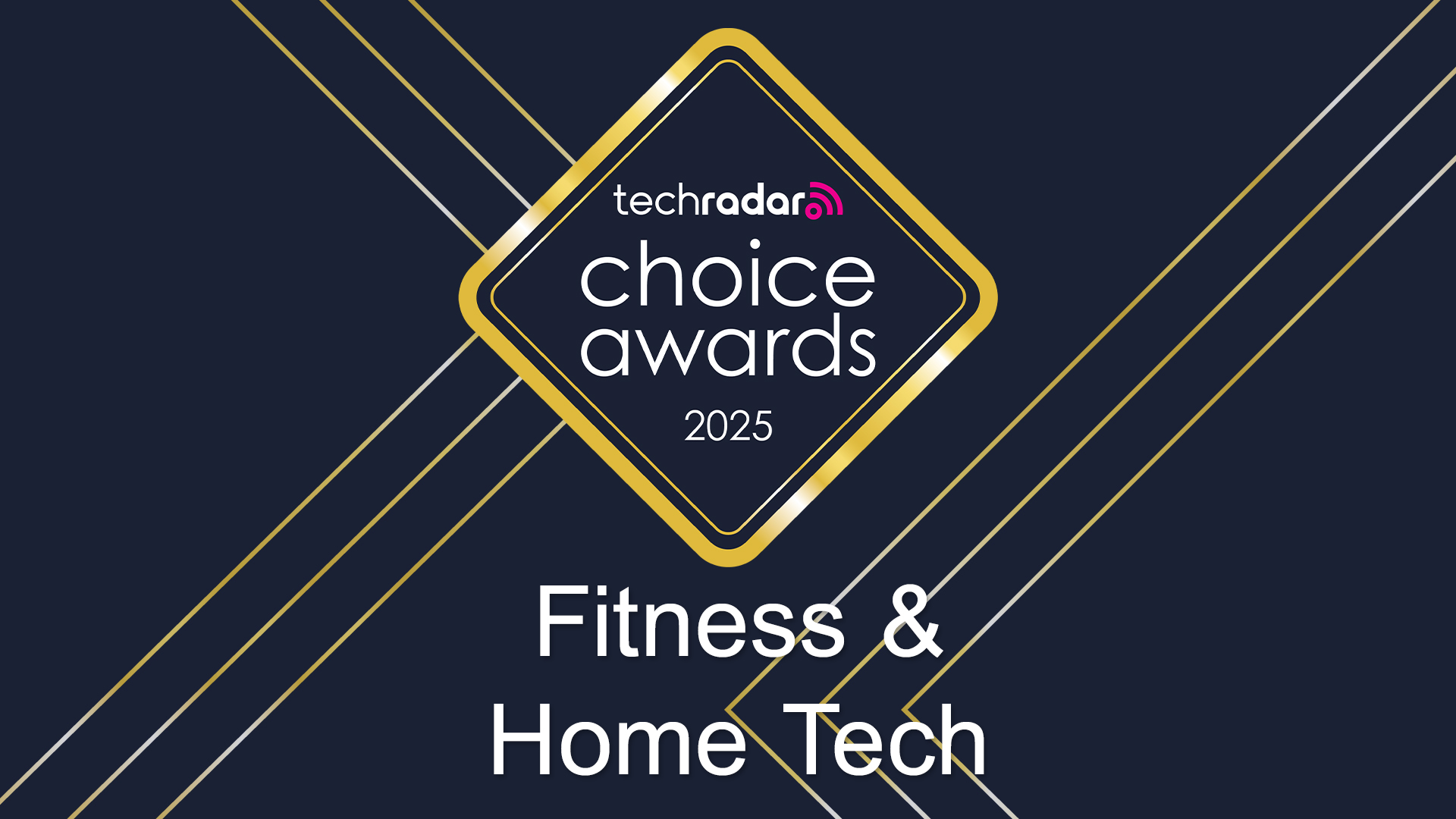 The TechRadar Choice Awards 2025 logo, which is a gold diamond, against a blue background with sharp-angled gold lines